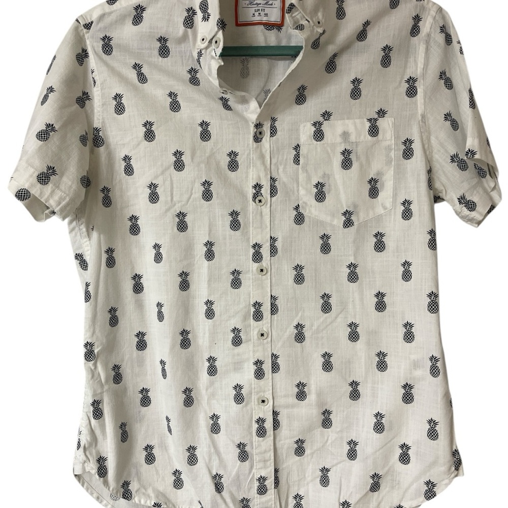White Pineapple Print Men's Shirt